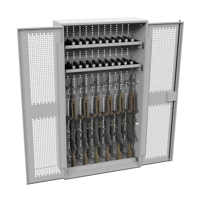 Swing-gate machine gun storage rack