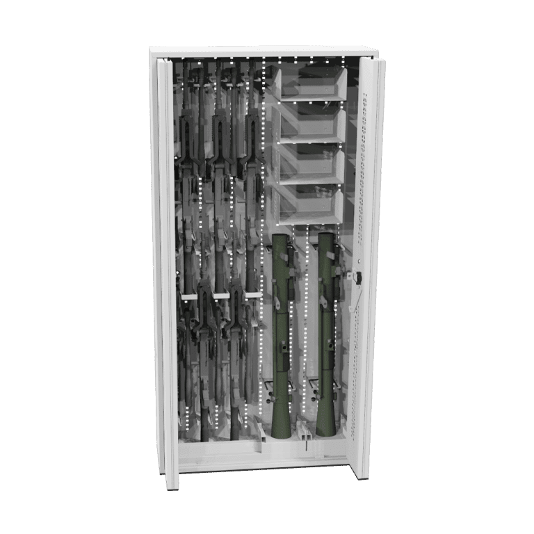 Bi-fold locker outfitted for C6 and Carl G storage
