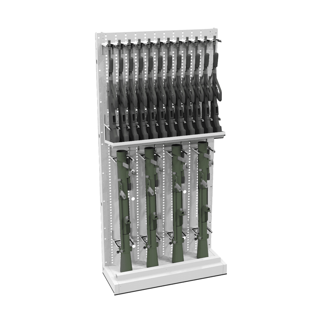 Expandable weapon rack outfitted for Carl G and Steyer storage
