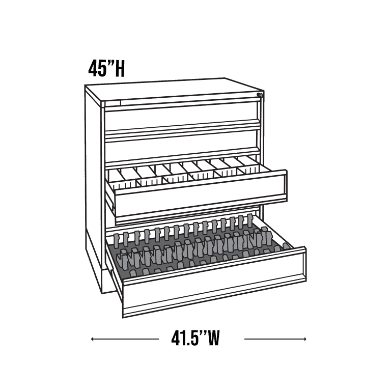 5-drawer storage cabinets are 45" tall and 41.5" wide