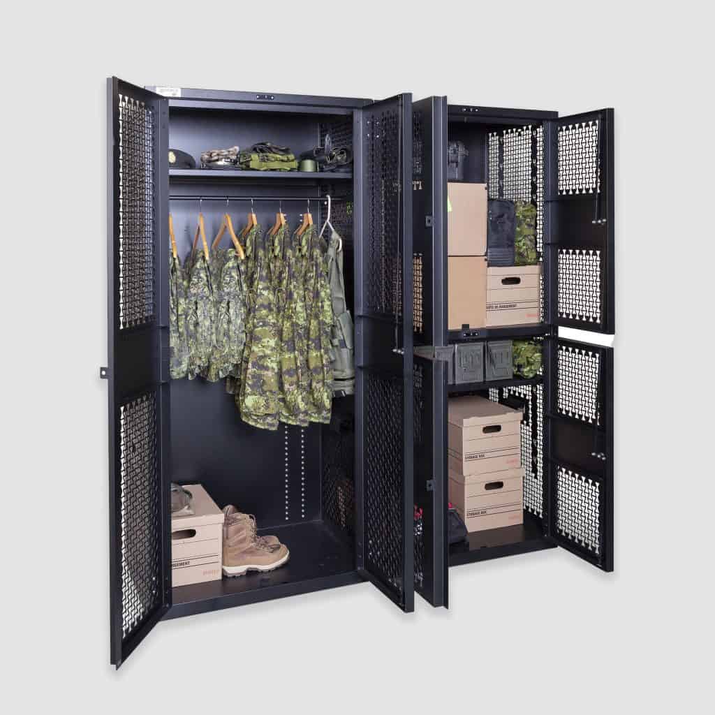 Single and double tier TA-50 storage locker outfitted for media and accessory storage