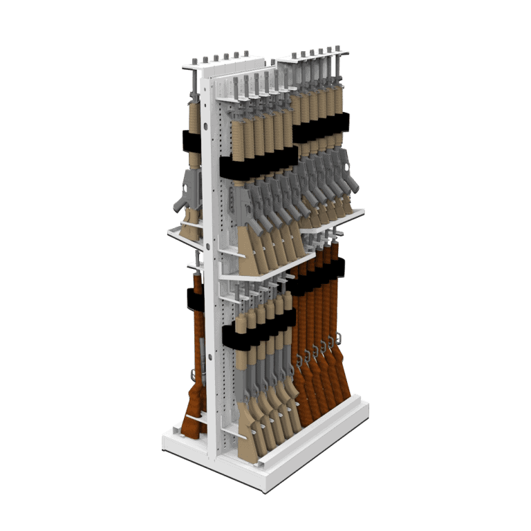 Double-sided expandable weapon rack for rifle and shotgun storage