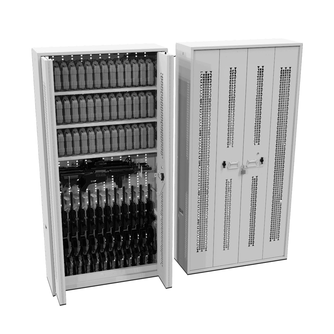 Bi-fold weapon rack outfitted for carbine storage