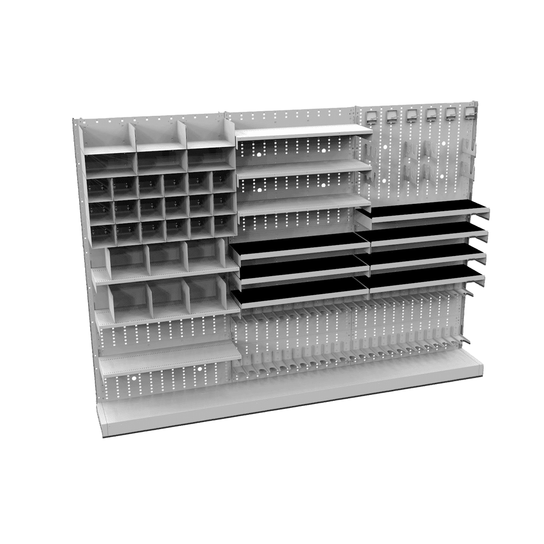 Expandable weapon rack featuring multiple shelving options